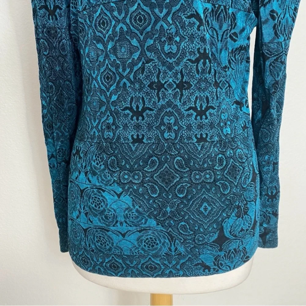 Coldwater Creek Jewel Teal Jacquard Textured Cowl Neck Stretch Top Size Medium